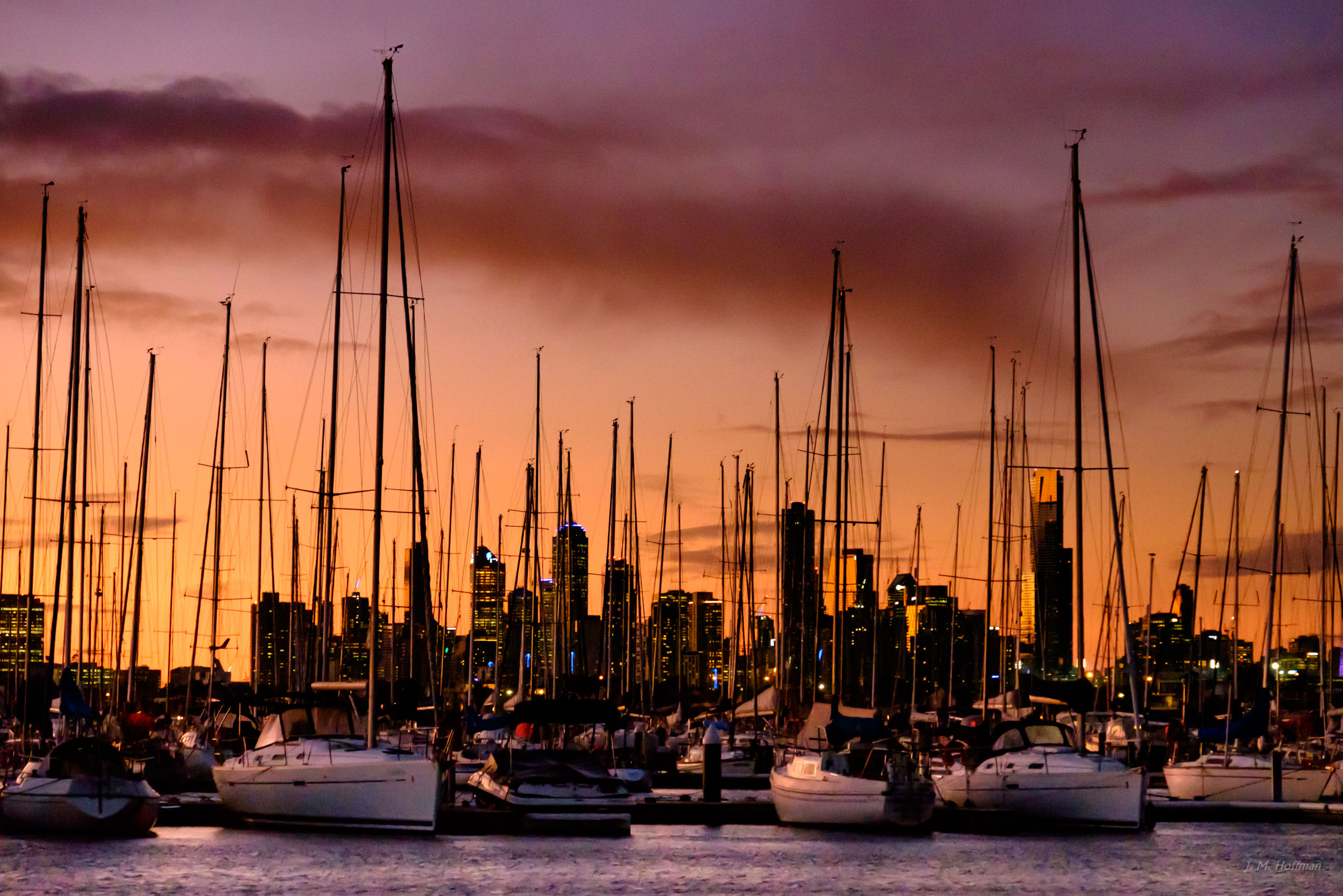 Melbourne Skyline at Dusk as Seen From St. Kilda Pier: St. Kilda, Australia